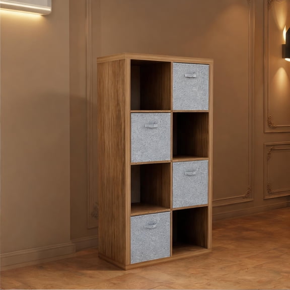 Home Office 8-Cube Storage Organizer Open Bookcase Classic Brown MDF Configurable Display Storage