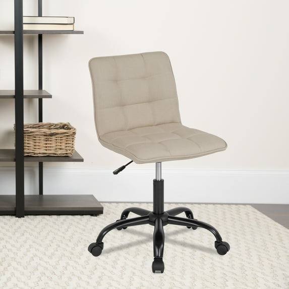 Home Office Armless Tufted Back/Seat Task Office Chair-Beige Fabric