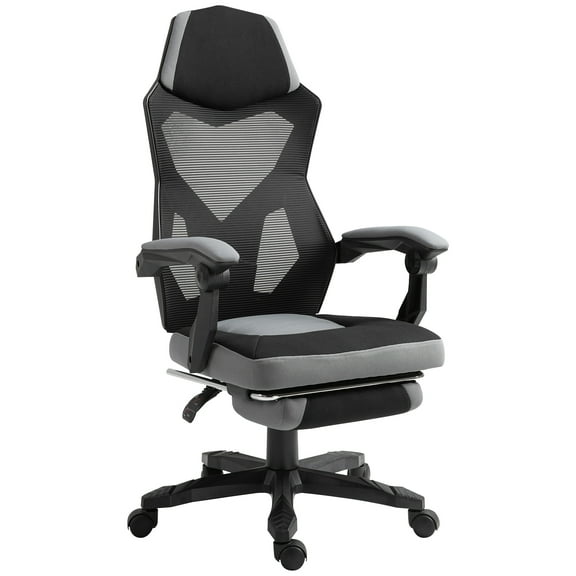 Home Office Chair Adjustable Height Recliner with Retractable Footrest, Mesh Back - Gray