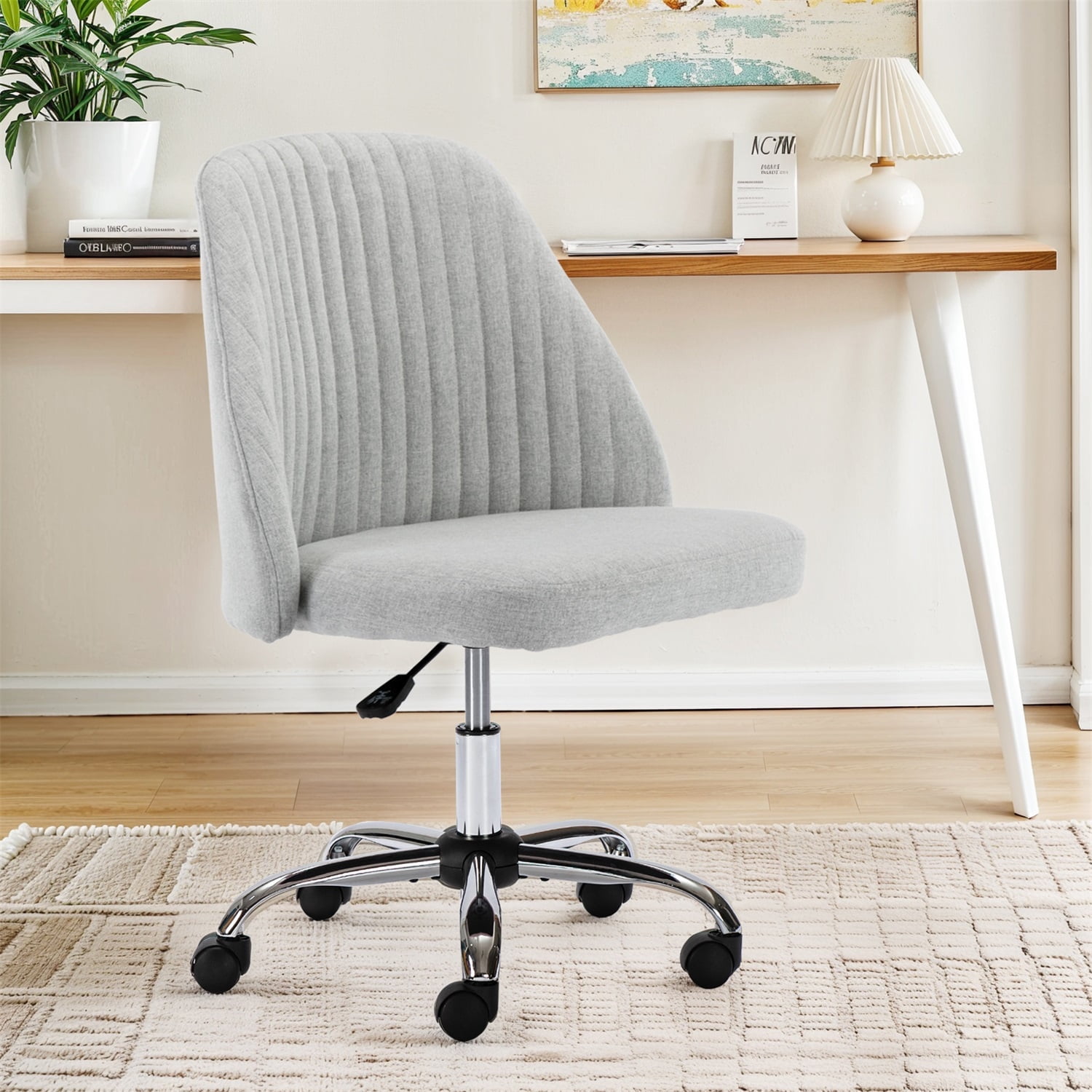 Home Office Chair Armless Mid Back Fabric Upholstered Desk Chair With Wheels Adjustable Swivel Vanity Chair For Bedroom Living Room Gray: What to Expect