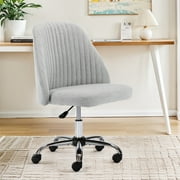 Home Office Chair, Armless Mid Back Fabric Upholstered Desk Chair with Wheels Adjustable Swivel Vanity Chair for Bedroom,Living Room, Gray