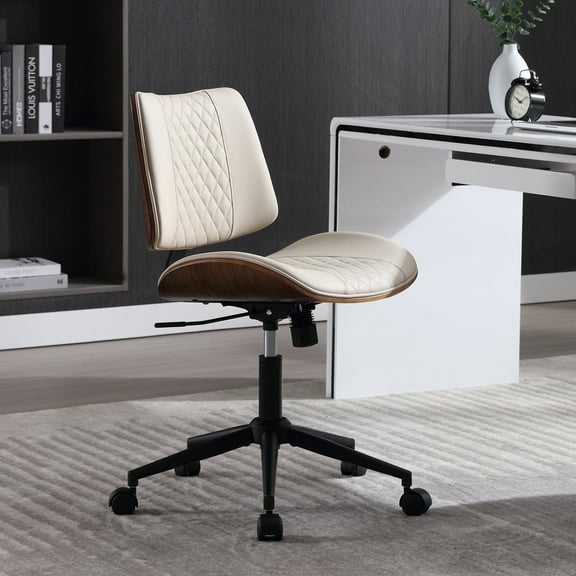 Home Office Chair No Arms with Wheels, Armless Small Desk Chair,Task Computer Office Desk Chair for Casual Office Small Space,Study Room,Reading Room(Biege)