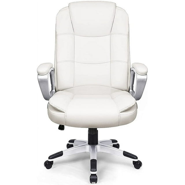 Home Office Chair, Comfortable Heavy Duty Design, Ergonomic High Back Cushion Lumbar Back Support, Computer Desk Chair, Big and Tall Chair, Adjustable Executive Leather Chair with Arms (White)