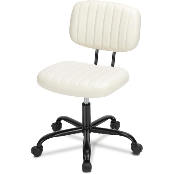 Simenmax Office Chair, Computer Chair with Lumbar Support, Comfy Armlees PU Leather Task Chair,White