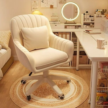 Home Office Chair Computer Chair with Mid-Back Upholstered Modern Tufted Computer Task Chair Swivel Height Adjustable Velvet Accent Chair.（White）