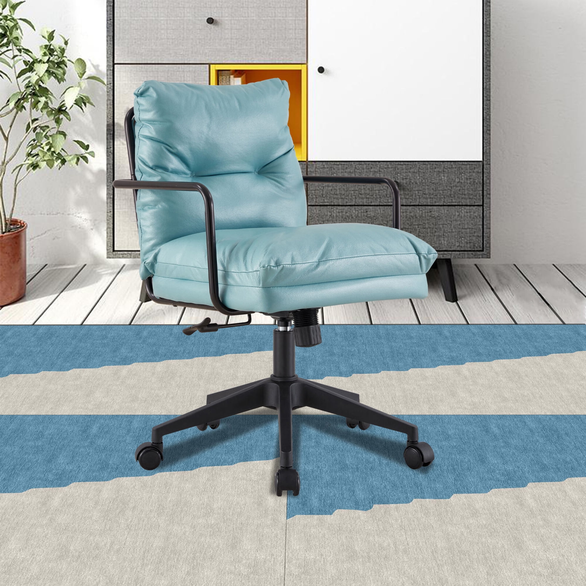 Home Office Chair Cute Desk Chair with Arms and Wheels for Living Room, Light Blue