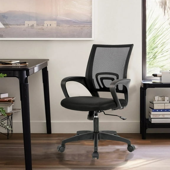 Home Office Chair Desk Chair Computer Chair Ergonomic Chair Mid Back Mesh Chair Adjustable Height Swivel Task Executive Chair with Lumbar Support & Armrest Rolling Task with Wheel, Black