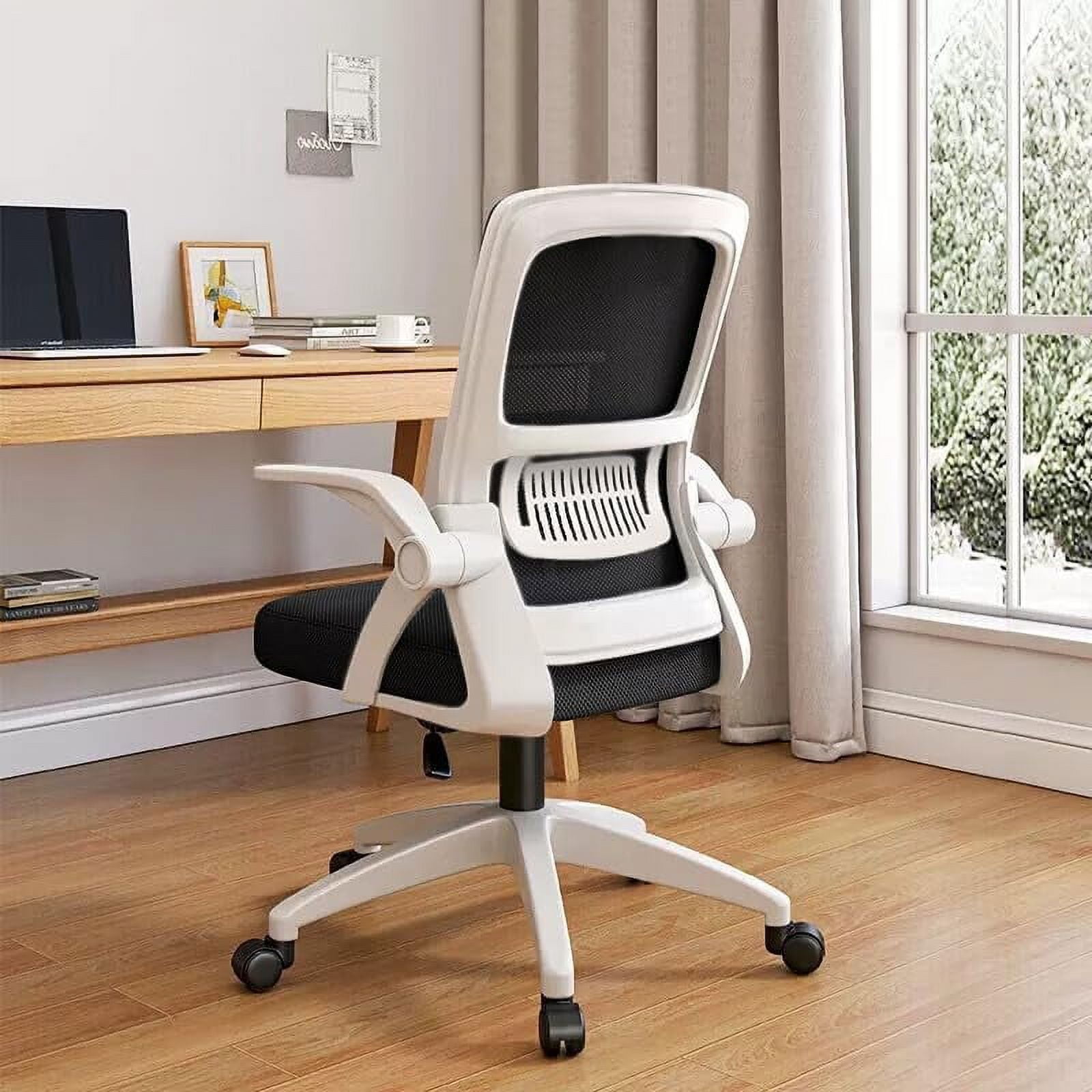Panana Large Seat Adjustable Ergonomic Desk Chair Metal Feet Swivel Office Chair Mid-Back With Lumbar Support Executive Task Chair (Black - View #4