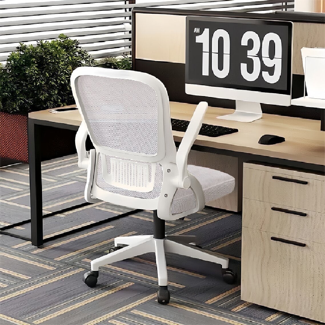 XUEGW Ergonomic Mesh High-Back Home Office Chair, Adjustable Height Swivel Flip-Up Arms Lumbar Support.