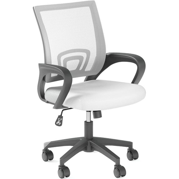 Home Office Chair, Ergonomic Mid-Back Mesh Desk Chair with Lumbar Support, Adjustable Swivel Rolling Design, Armrest for Work, Study, Gaming, Vanity (White, Single Chair)