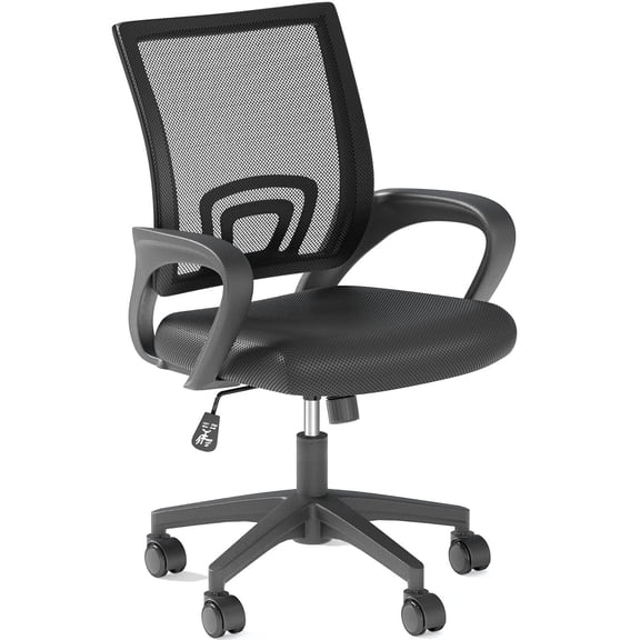 Home Office Chair, Ergonomic Mid-Back Mesh Desk Chair with Lumbar Support, Adjustable Swivel Rolling Design, Comfy Armrest for Work, Study, Gaming, Vanity, Black