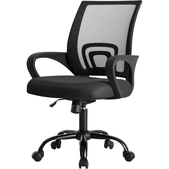 Home Office Chair - Ergonomic Mid Back Mesh Desk with Lumbar Support & Rocking Mode, Height Adjustable Fixed Armrest, for Computer, Gaming, Meeting, 360 Swivel, Black