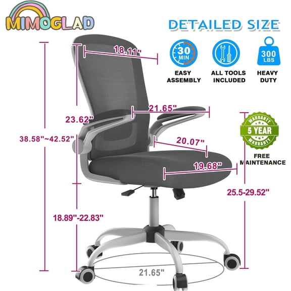 Home Office Chair, High Back Desk Chair, Ergonomic Mesh Computer Chair with Adjustable Lumbar Support and Thickened Seat Cushion