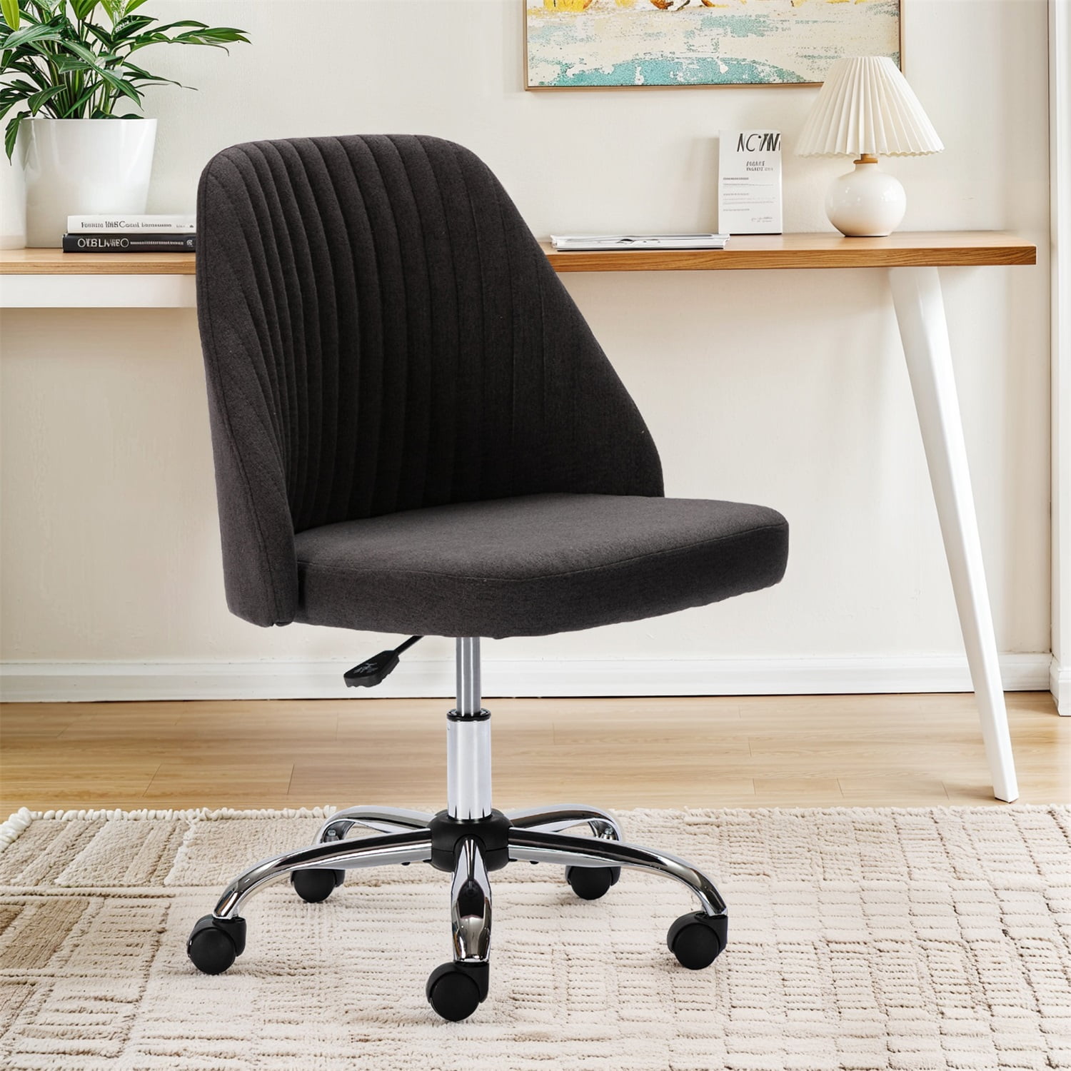 Home Office Chair, Mid Back Armless Fabric Upholstered Desk Chair with