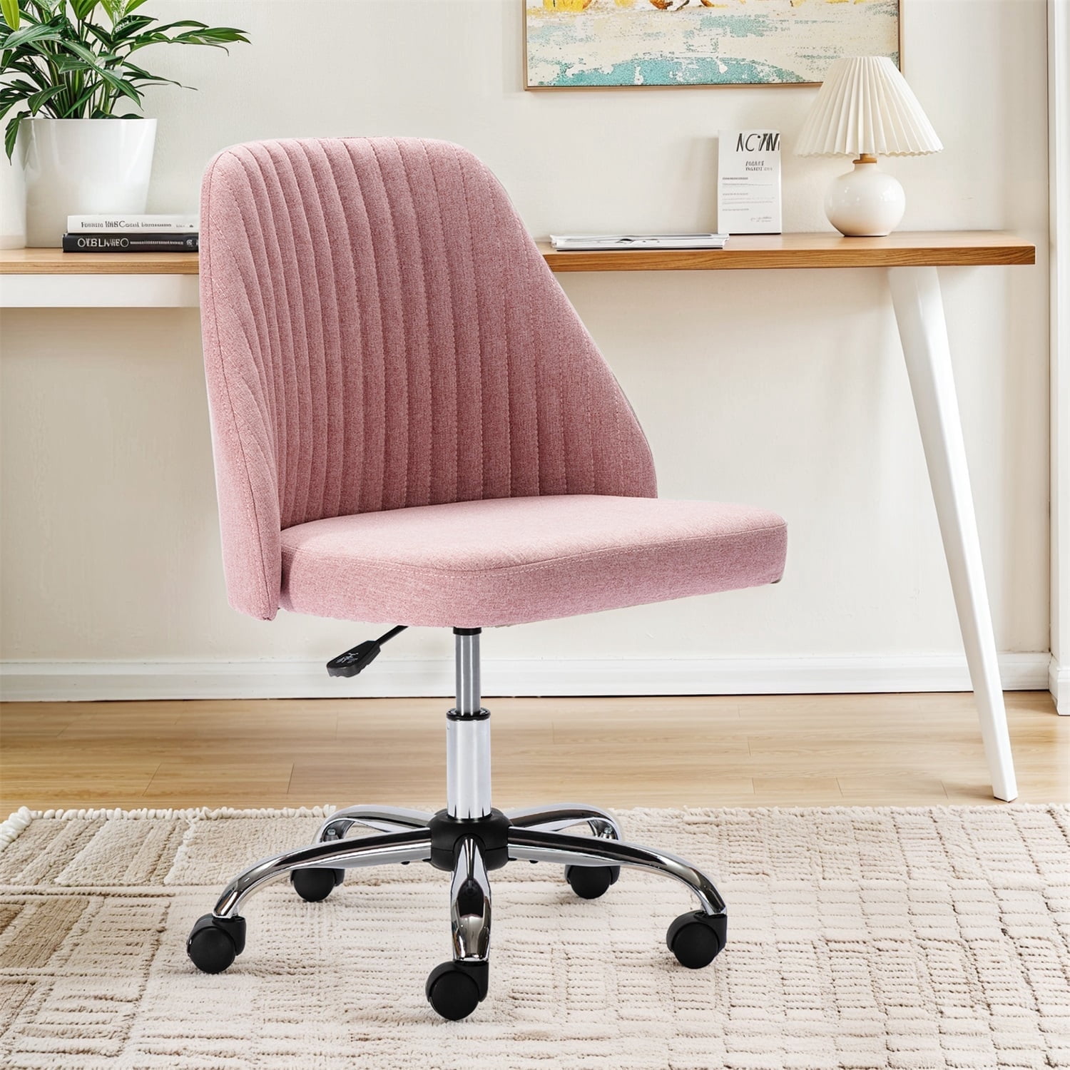 Smiaoer Home Office Chair, Mid Back Armless Fabric Upholstered Desk