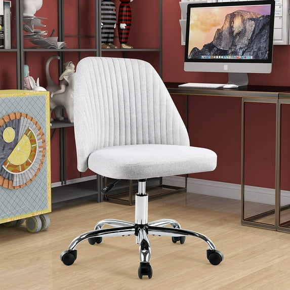 Home Office Chair, Mid-Back Armless Twill Fabric Adjustable Swivel Task Chair for Small Space, Living Room, Make-up, Studying