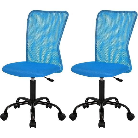 Home Office Chair Mid Back Mesh Desk Chair Armless Computer Ergonomic Task Rolling Swivel Chair Back Support Adjustable Modern with Lumbar Support (Pack of 2, Blue)