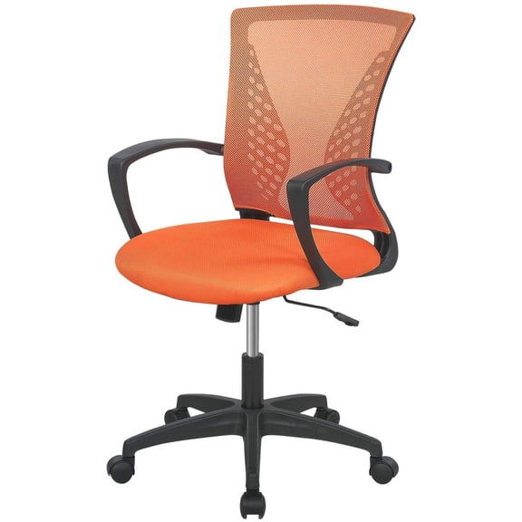 Home Office Chair Mid Back PC Swivel Lumbar Support Adjustable Desk Task Computer Ergonomic Comfortable Mesh Chair with Armrest (Orange)