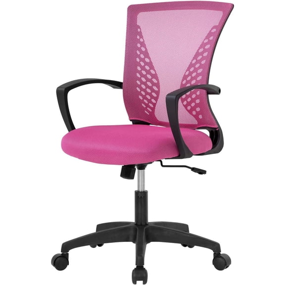 Home Office Chair Mid Back PC Swivel Lumbar Support Adjustable Desk Task Computer Ergonomic Comfortable Mesh Chair with Armrest (Pink)