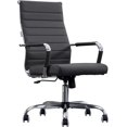 thumbnail image 1 of Home Office Chair Ribbed, Modern Leather Conference Room Chairs, Ergonomic Office Desk Chair, High Back Executive Computer Chair, Adjustable Swivel Chair with Arms (Black), 1 of 8