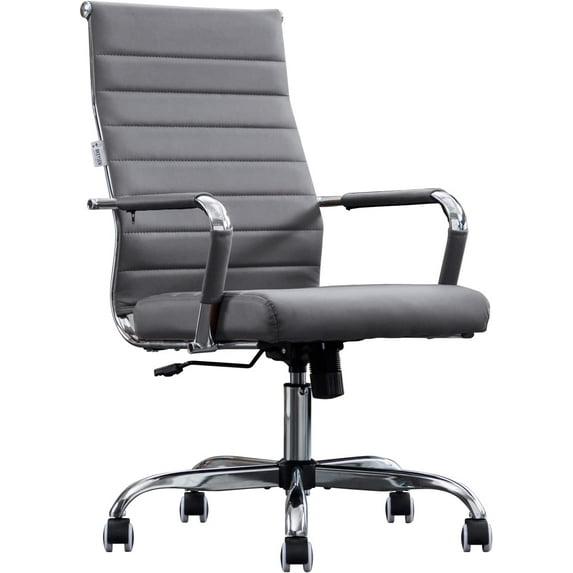Home Office Chair Ribbed, Modern Leather Conference Room Chairs, Ergonomic Office Desk Chair, High Back Executive Computer Chair, Adjustable Swivel Chair with Arms (Grey)