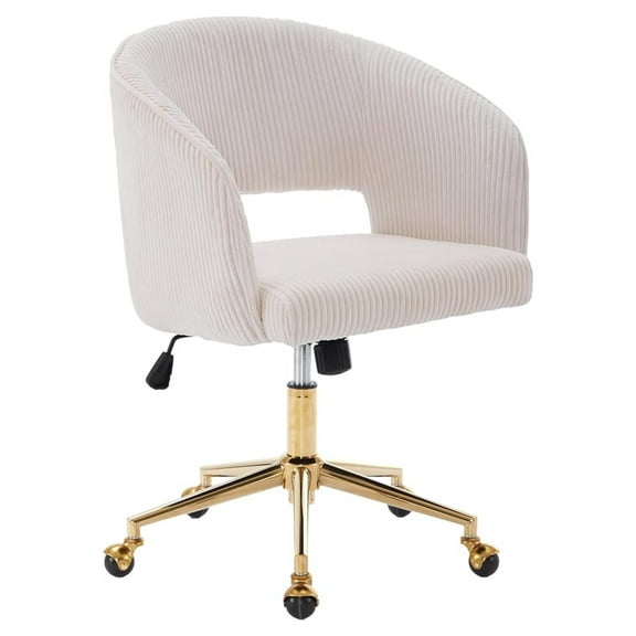 Home Office Chair Swivel Corduroy Fabric Desk Chair Accent Armchair Upholstered Modern Tufted Chairs with Gold Base for Girls Women Ergonomic Study Seat Computer Task Stools for Living Room(Beige)