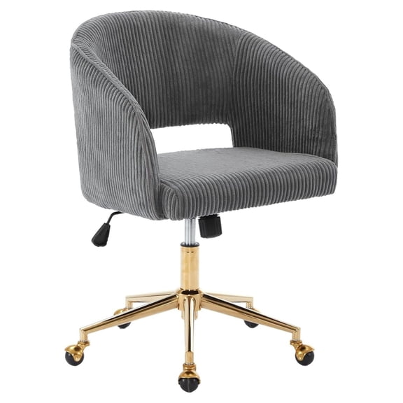 Home Office Chair Swivel Corduroy Fabric Desk Chair Accent Armchair Upholstered Modern Tufted Chairs with Gold Base for Girls Women Ergonomic Study Seat Computer Task Stools for Living Room(Gray)