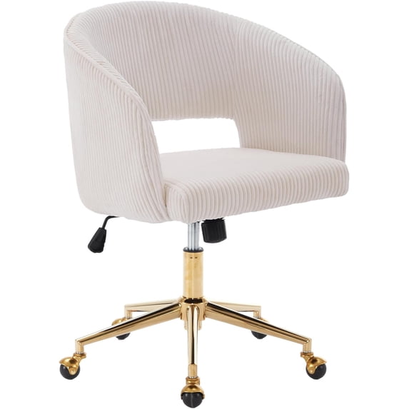 Home Office Chair Swivel Corduroy Fabric Desk Chair Accent Armchair Upholstered Modern Tufted Chairs with Gold Base for Girls Women Ergonomic Study Seat Computer Task Stools for Living Room(Beige)