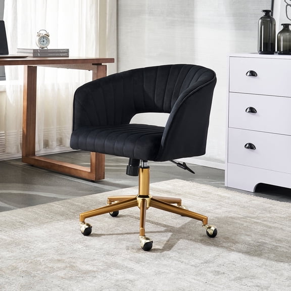Home Office Chair Swivel Velvet Desk Chair Accent Armchair Upholstered Modern Tufted Chairs with Gold Base for Girls Women Ergonomic Study Seat Computer Task Stools for Living Room