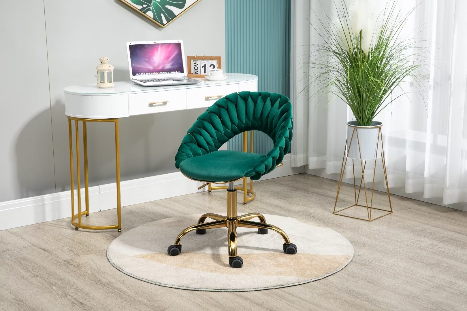 Home Office Chair,Swivel Velvet Desk Chair with Gold Base,Ergonomic ...