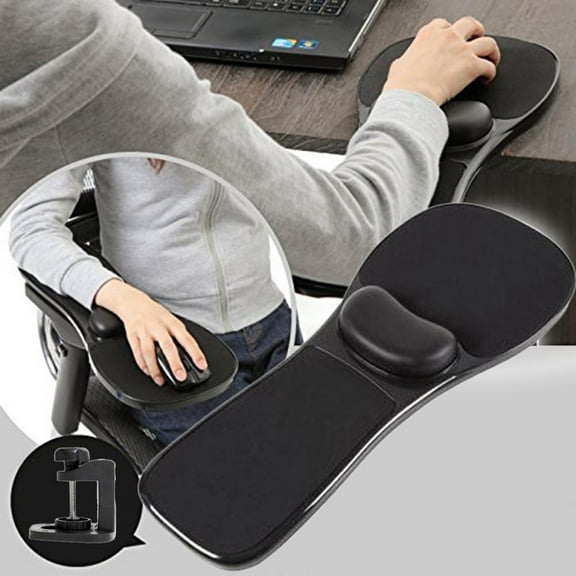 Home Office Computer Arm Rest Mouse Pad Mat Wrist Cushion Wrist Rest Platform Tray Attaches to Desk/Chair for Gaming