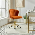 thumbnail image 1 of Orange Velvet Swivel Office Chair with Gold Legs, Adjustable Height Rolling Desk Chair for Vanity, 1 of 11