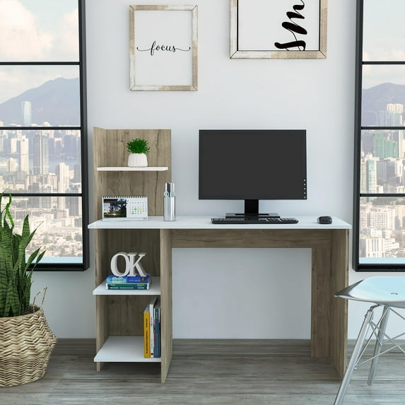 Home Office Computer Desk Corner Desk with 4 Shelves,47 Inch Large Study Writing Table with Storage Cabinet,Light Oak