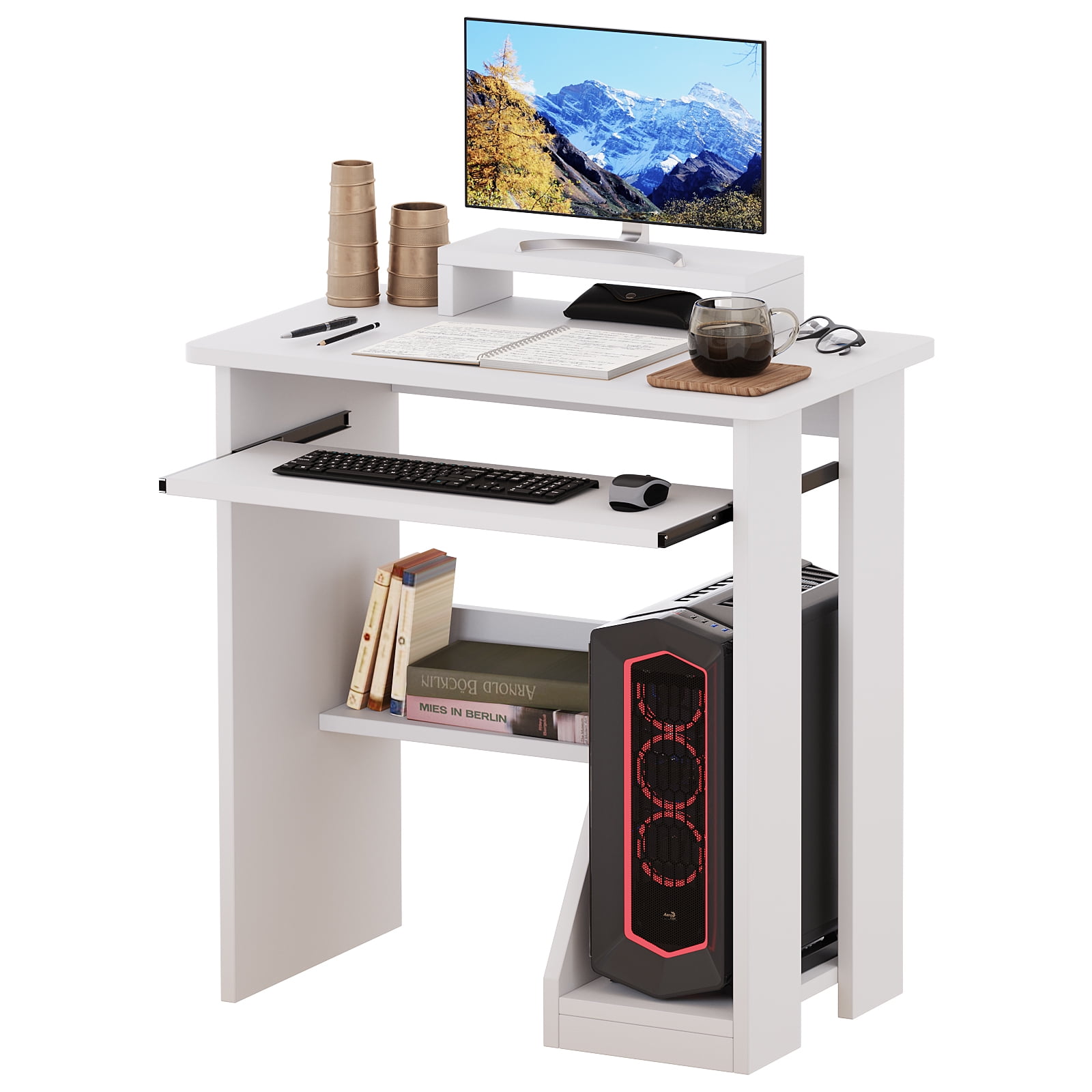 ALISENED Computer Desk with Monitor Stand Keyboard Tray, 29.5 inch ...