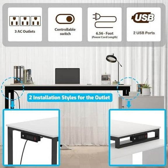 Home Office Computer Desk with Power Outlet,55 Inch Large L Shaped Desk with Drawers and Shelves,White Business Furniture Desk Workstation for Home Office