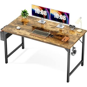 Home Office Computer Desk Writing Work Study Table with Storage Bag 31-63 Inch,Rustic Brown/55-In