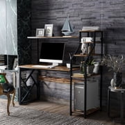 Home Office Computer Desk with Hutch and Shelf /Writing Study Table with 5 Tier BookshelvesBrown