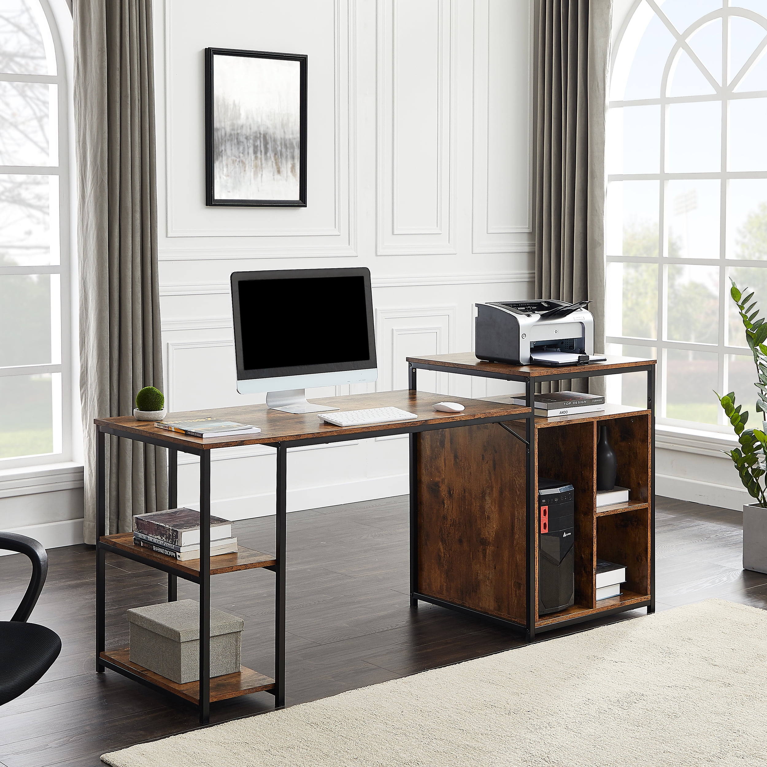 Home office design with wooden computer table