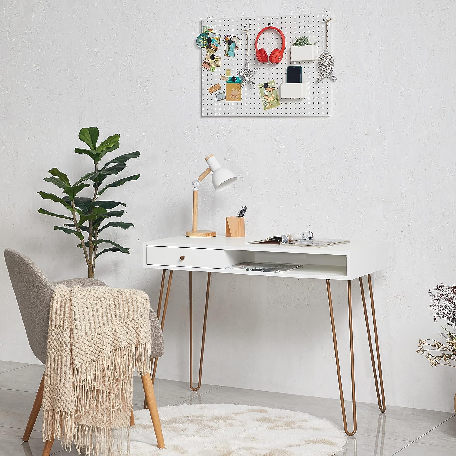 Home Office Computer Hairpin Leg Desk with Drawer, Style Laptop Desk