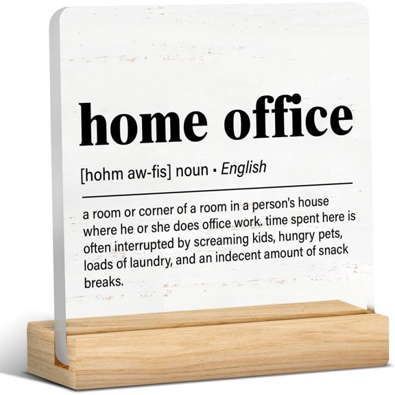 Home Office Decor Home Office Definition Acrylic Desk Plaque Sign Home Office Desk Decorations (with Wooden Stand) 4x4 Inch