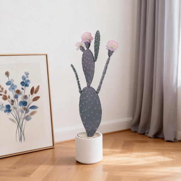 Home Office Decor Realistic Tall Artificial Cactus Plant Indoor, UV Resistant Faux Potted Desert Plant with Planter and Real Gravel for Indoor Outdoor, Fake Cactus Gift Set