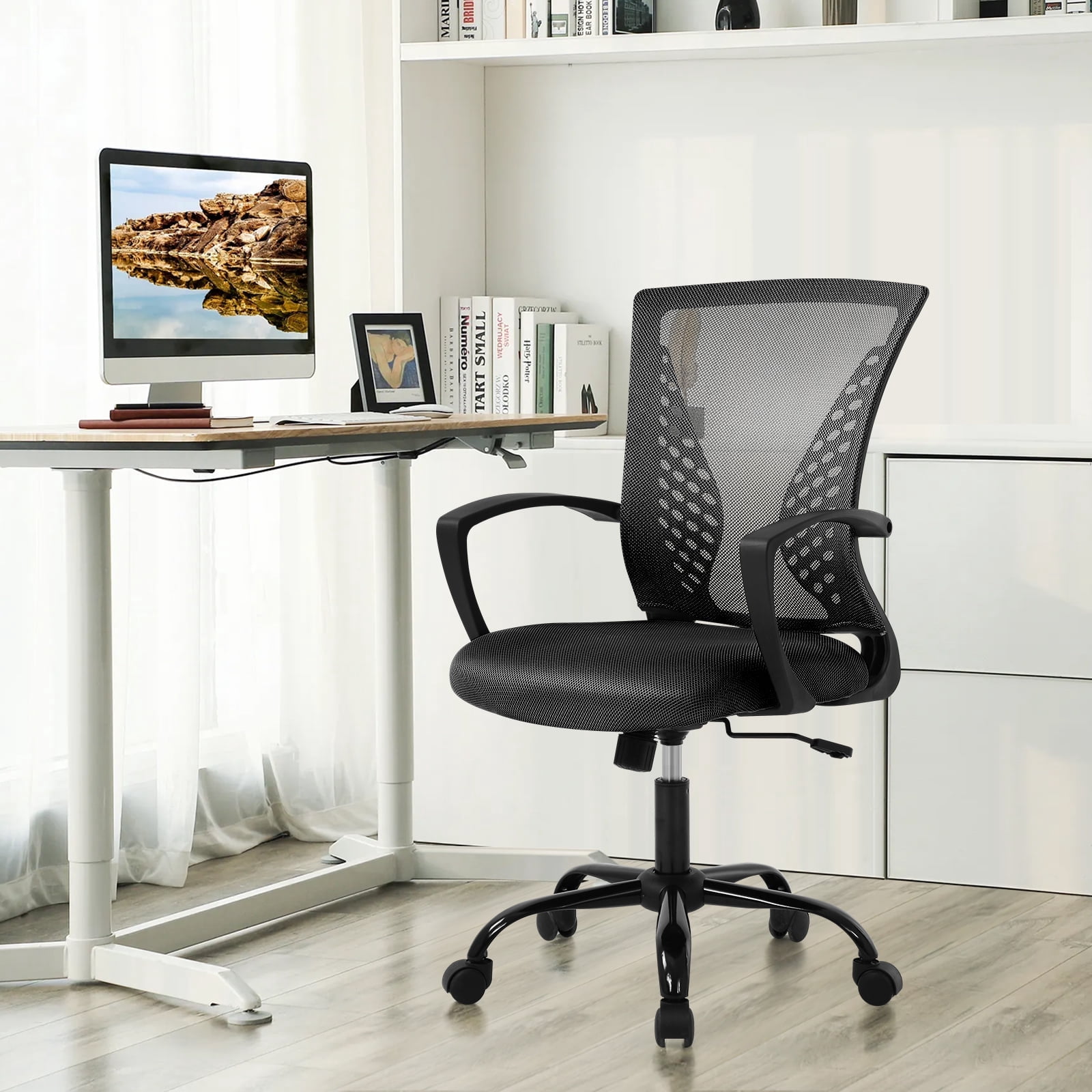 Dkelincs Office Desk Chair Adjustable Mesh Mid Back Office Chair Ergonomic Computer Chair with Lumbar Support & Wheels, Black