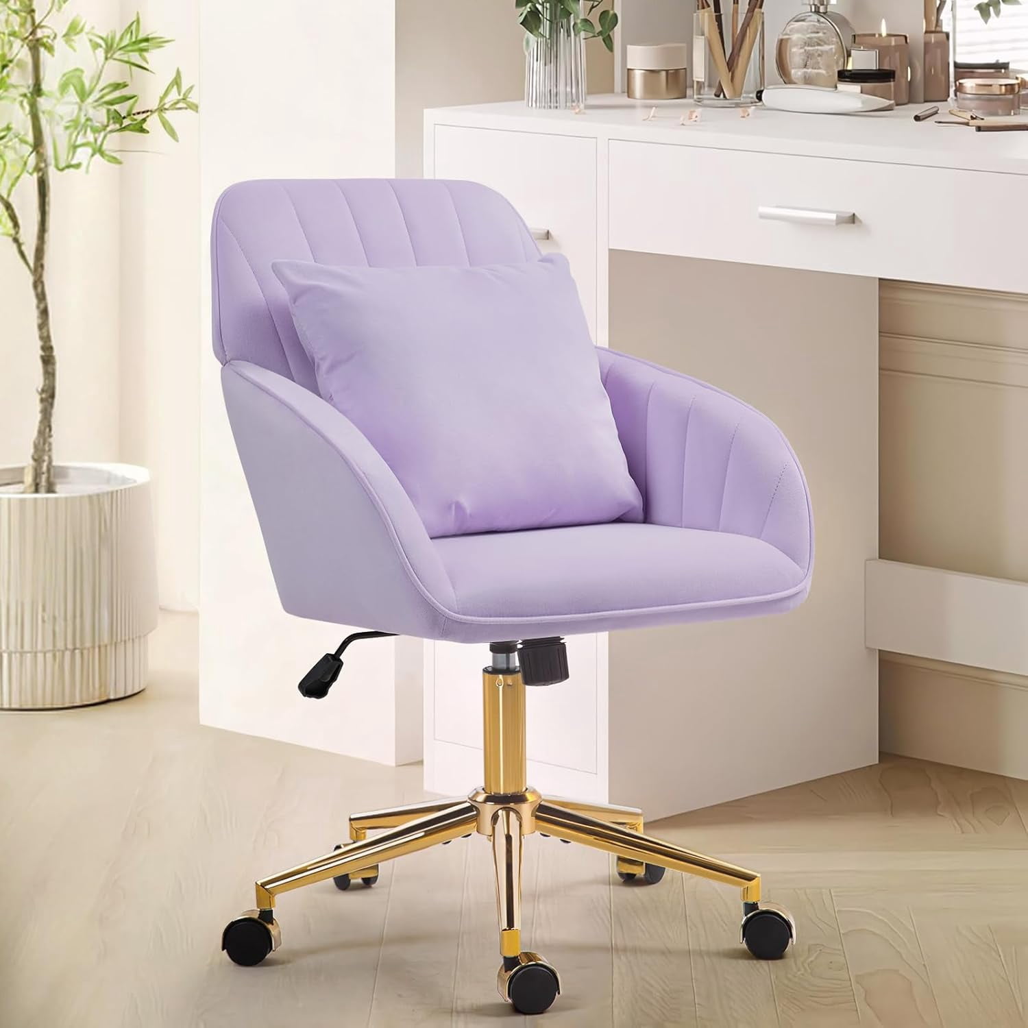Home Office Desk Chair with Adjustable Swivel Wheels, Modern Velvet ...