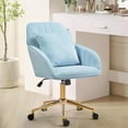 thumbnail image 1 of Home Office Desk Chair Comfy, Modern Velvet Makeup Vanity Chair with Back & Pillow (Blue), 1 of 18