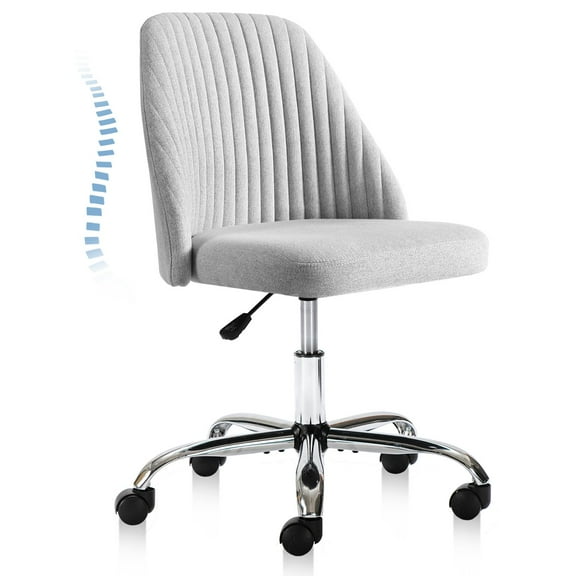 Home Office Desk Chair, Linen Fabric Upholstered Chair with No Arms Swiveling Modern Vanity Chair Cute Bedroom Apartment Dorm Chair - Grey