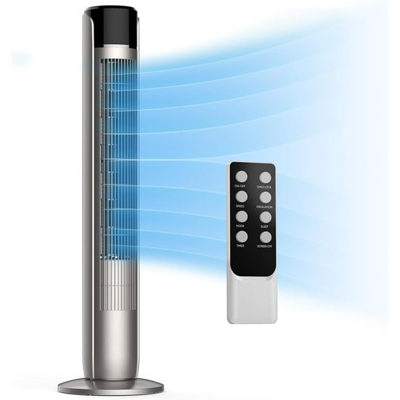 Tower Fans, 35" Standing Floor Cooling Fan with Remote, 60° Oscillating Fan, 20 ft/s High Velocity, LED Display, 5 Speeds, 4 Modes, 12H Timer, Quiet Bedroom Fan