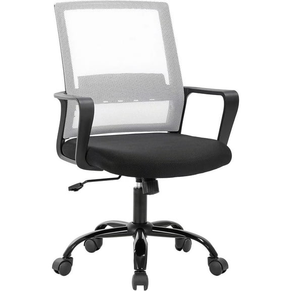 Home Office Desk Chair Mesh Computer Chair Adjustable Mid-Back Office Chair Back Support Rolling Swivel Task Chair with Arms and Lumbar Support for Adults, White