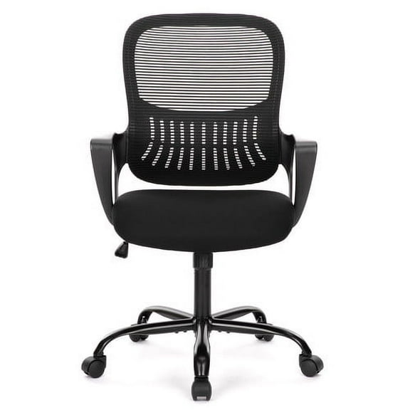 Home Office Desk Chair, Mesh Mid Back Computer Ergonomic with Larger Seat, Height Adjustable 360° Swivel Task with Lumbar Support and Armrests for Women Adults