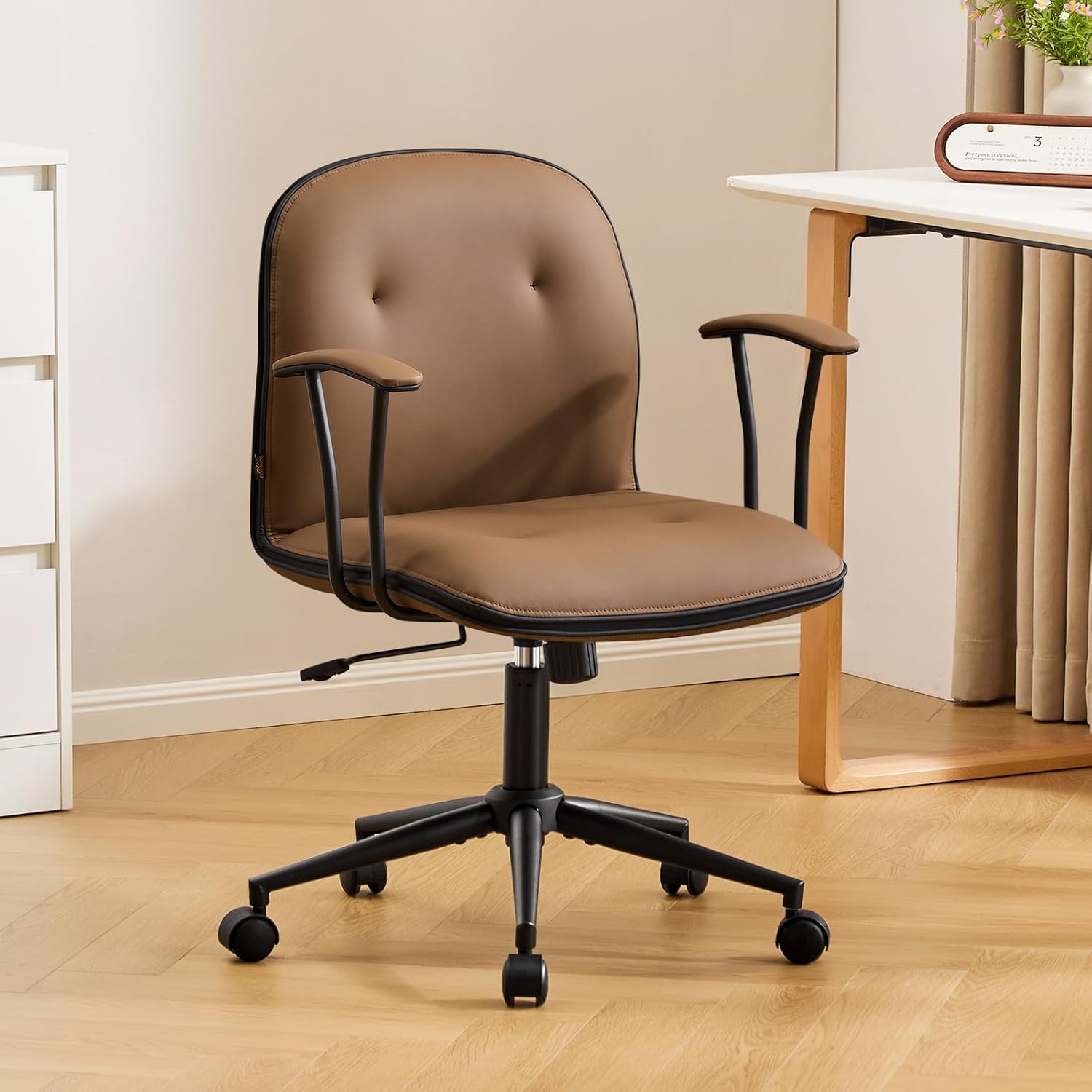 Home Office Desk Chair, Modern PU Leather Vanity Chair with Removable ...