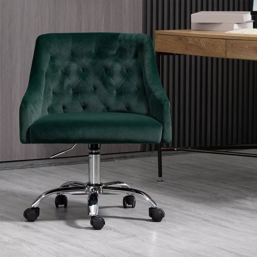 Zen Zone Velvet Leisure office chair, suitable for study and office, can  adjust the height, can rotate 360 degrees, with pulley, Grey 